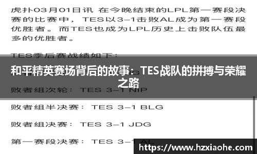 和平精英赛场背后的故事：TES战队的拼搏与荣耀之路