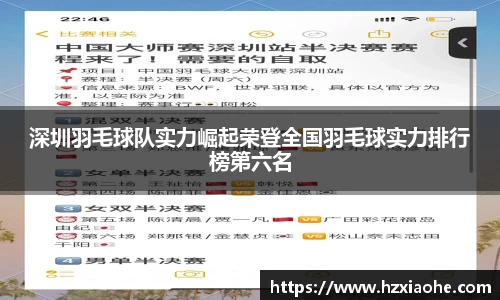 深圳羽毛球队实力崛起荣登全国羽毛球实力排行榜第六名